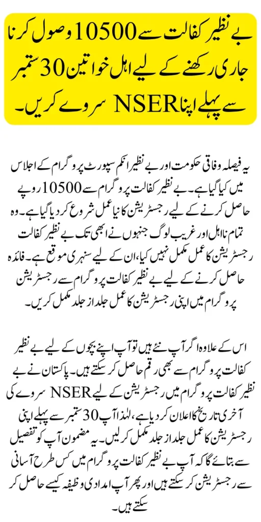 Eligible Women Do Their NSER Survey Before 30 September To Continue Receiving 10500 From Benazir Kafalat