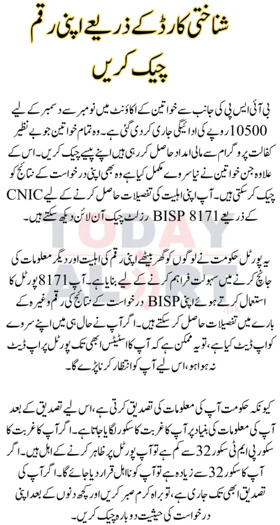 BISP 8171 Result Check Online By CNIC For November to December Payment