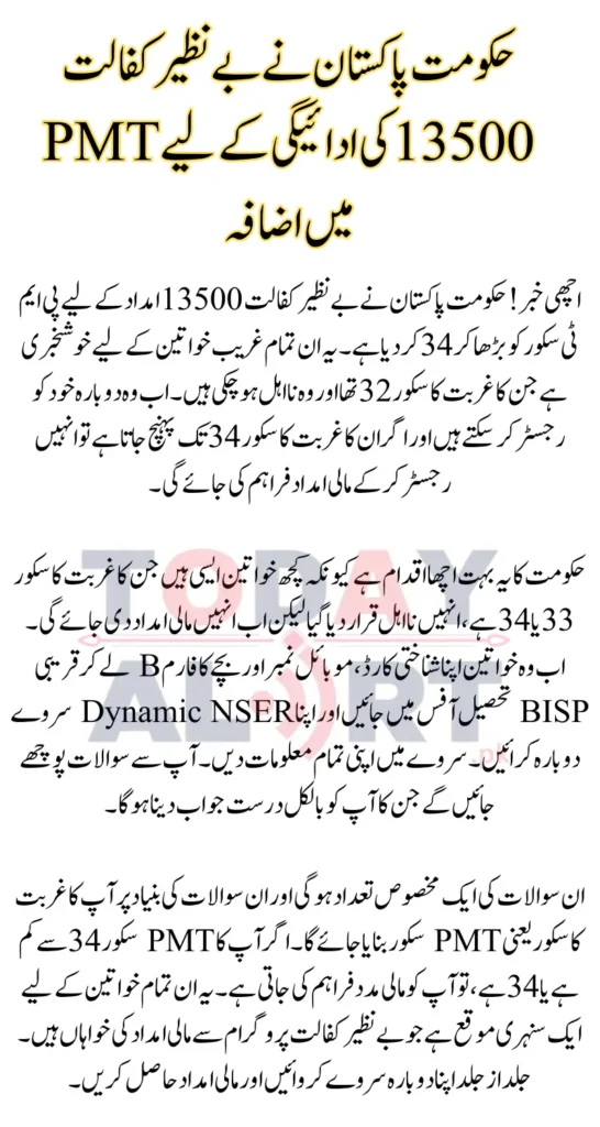 Government Of Pakistan Increase PMT Score For Benazir Kafaalat 13500 Payment