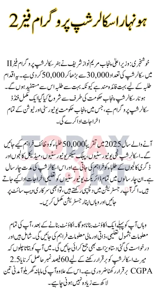 Maryam Nawaz Sharif Expands Scholarship from 30000 to 50000 in Honhaar Scholarship Program Phase 2