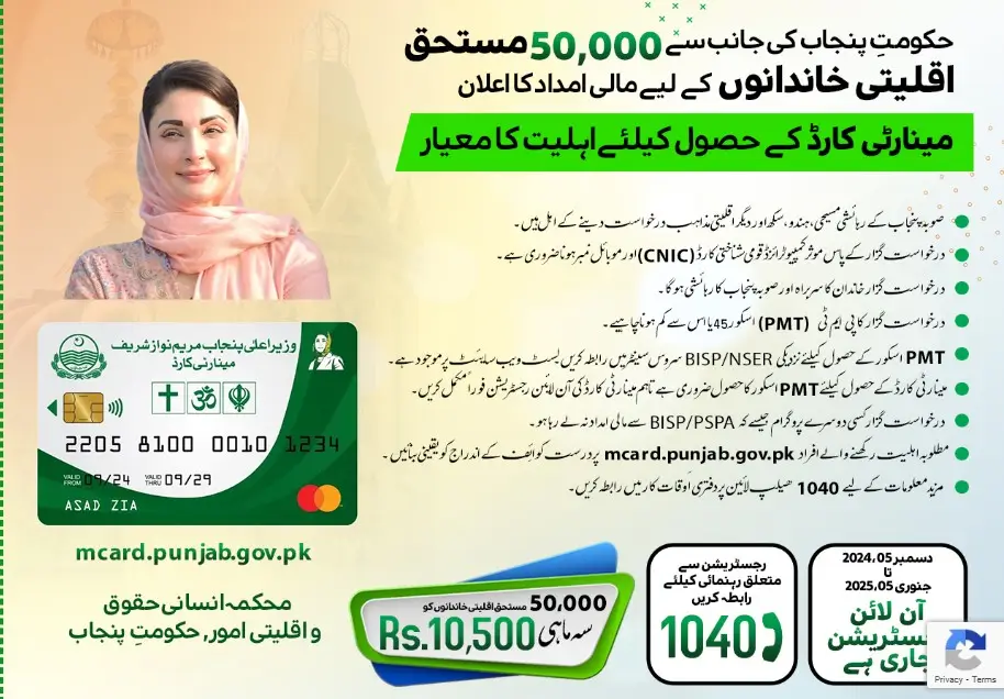 Minority Card Registration through portal mcard punjab gov punjab pk