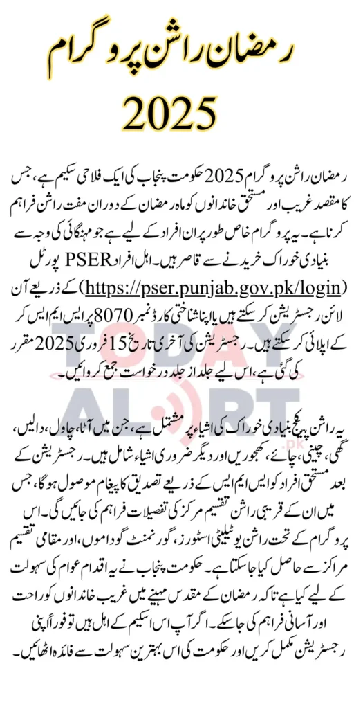 Ramzan Rashan Program 2025 Online Registration Through PSER